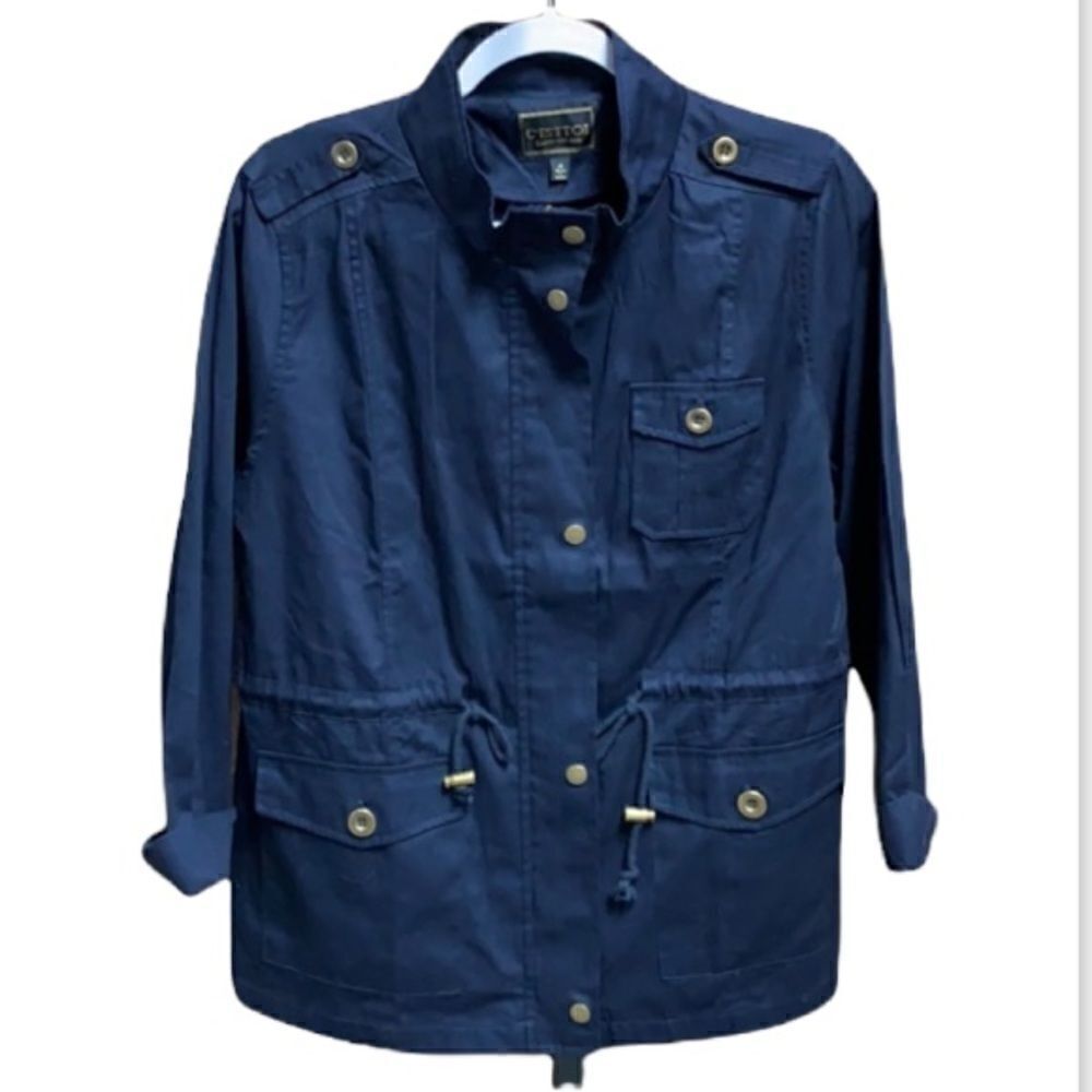 C’ESTTOI Navy Full-Zip-Snap Utility Jacket